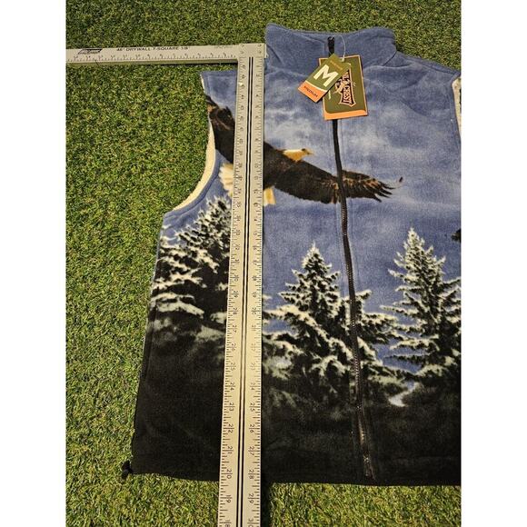 Trail Crest Vest Mens Medium Blue Bald Eagle Trees Fleece Sherpa Lined Nature - Picture 6 of 7